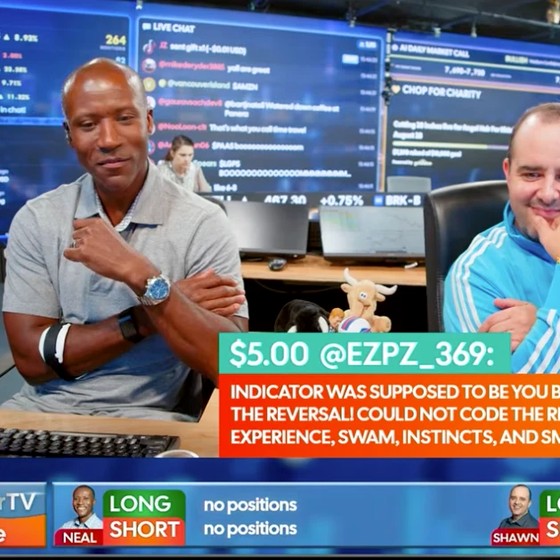Neal and Shawn live on TraderTV, an @EZPZ_369 chat tip on screen
